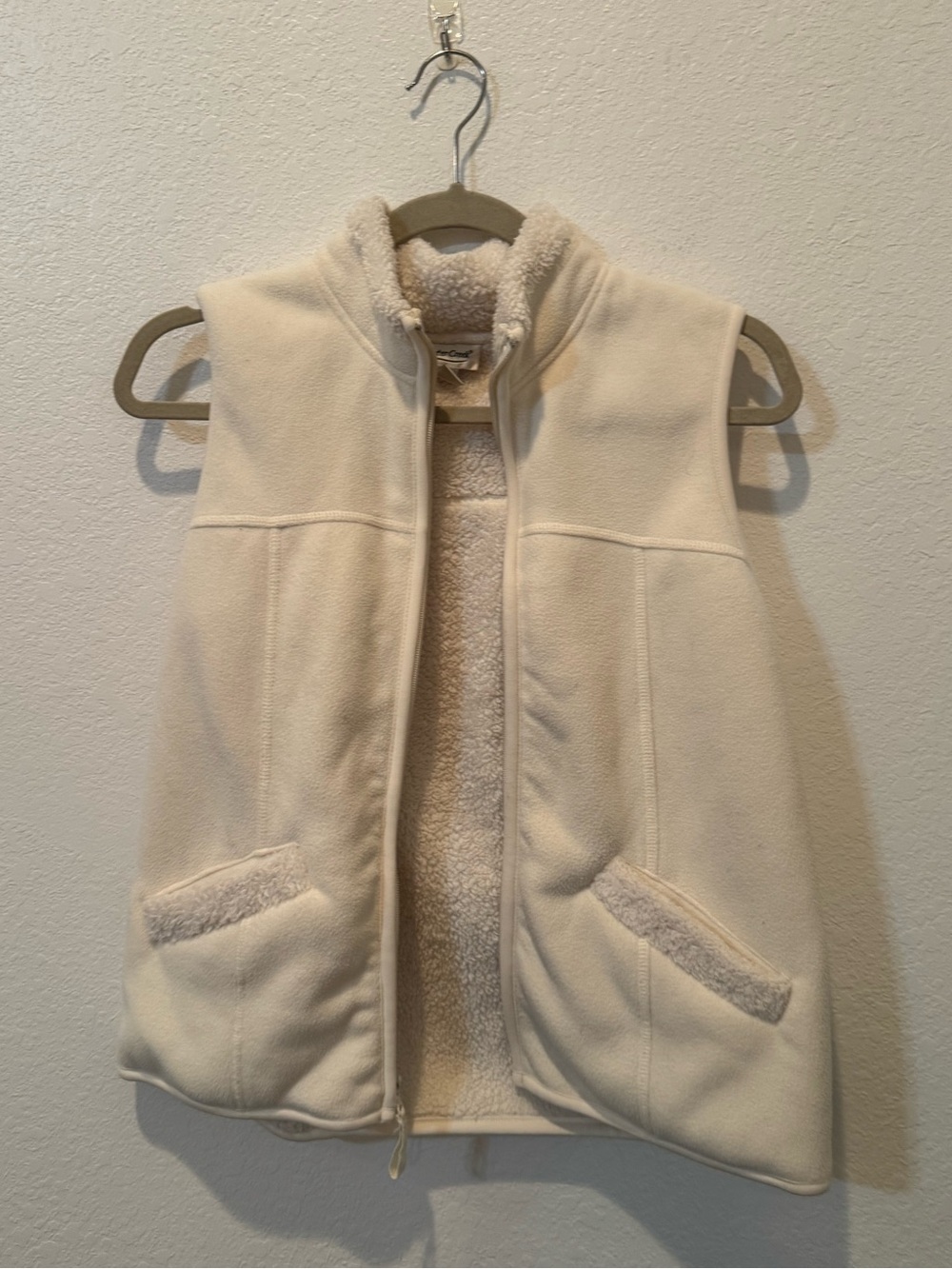 Coldwater Creek Sherpa Fleece Lined Full Zip Vest Cream Small